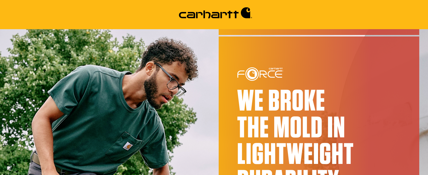 Carhartt Force, We broke the mold in lightweight durability, man working outside in Force Pocket Tee