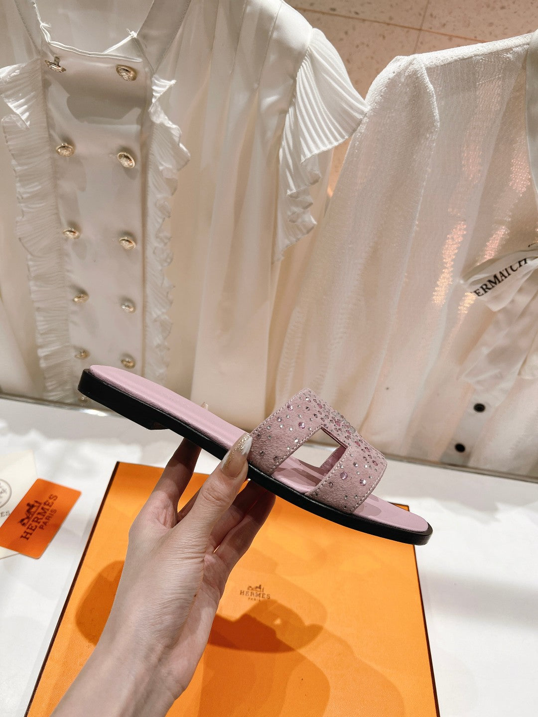 0RAN SANDALS PASTEL PINK LAMBSKIN ATTACH CRYSTAL、mysite、Cacoeks