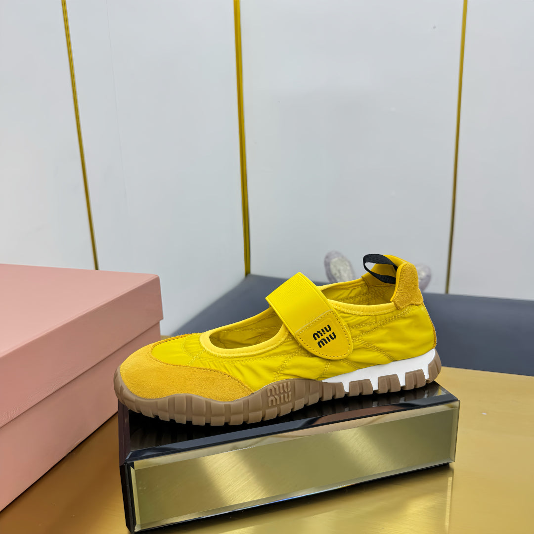 BALLERINAS SHOES IN YELLOW TYRE TECHNICAL FABRIC AND SUEDE、mysite、Cacoeks