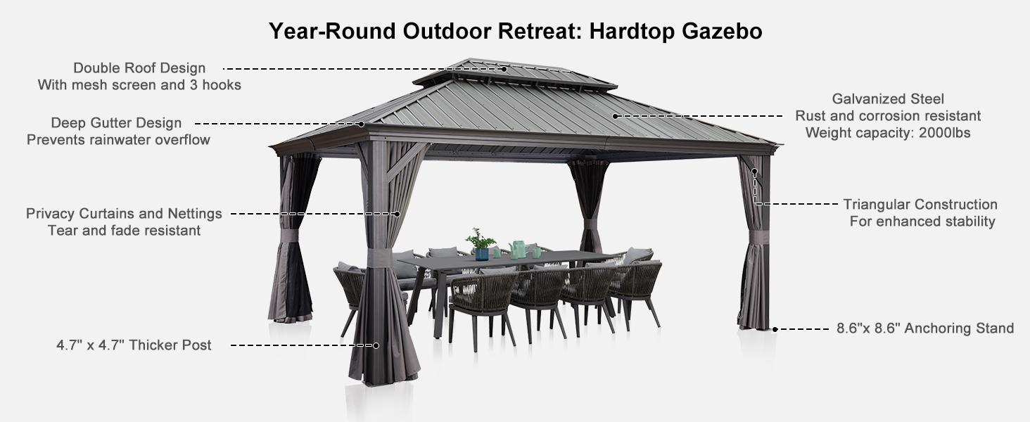 gazebo with hardtop roof durable outdoor shelter garden pavilion weather-resistant backyard retreat