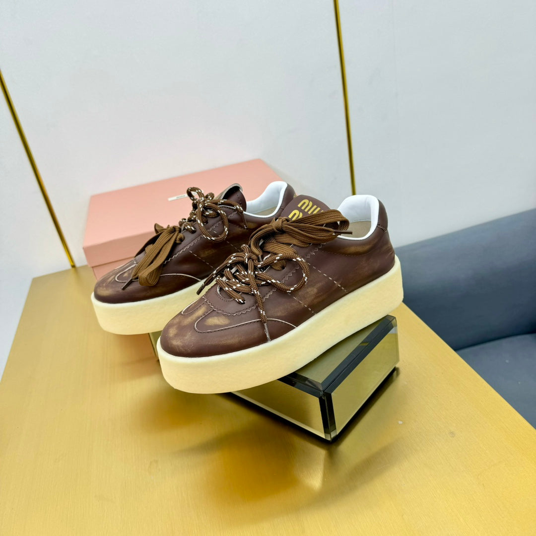 THICK-SOLED RETRO SNEAKERS IN BROWN SMOOTH LAMBSKIN、mysite、Cacoeks