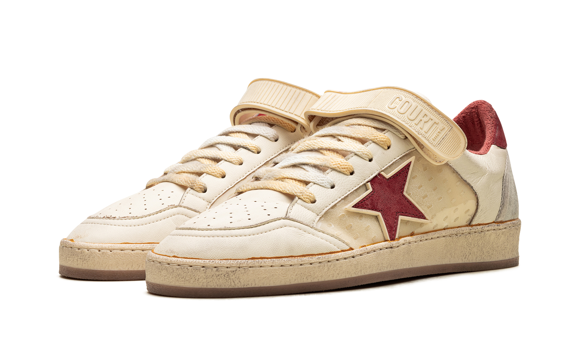 BALL STAR WITH STRAP NAPPA AND PVC UPPER SUEDE STAR SPUR AND HEEL "WHITE ICE RED PVC"、mysite、Cacoeks