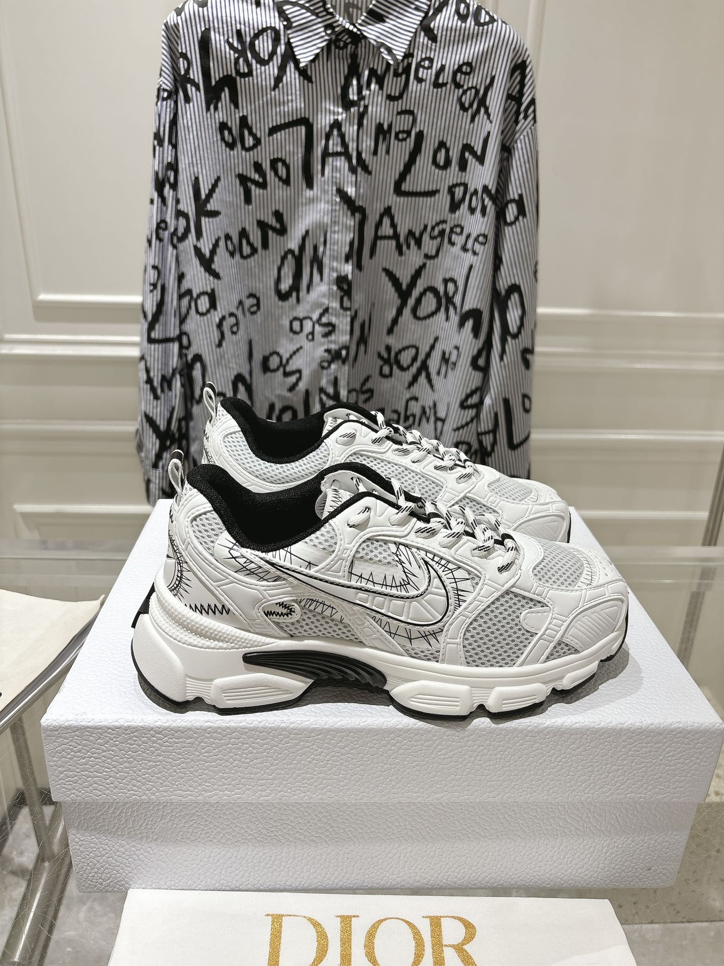 DIOR 25S CHRONO SNEAKER 45MM IN MESH WITH WHITE AND BLACK CALFSKIN、mysite、Cacoeks