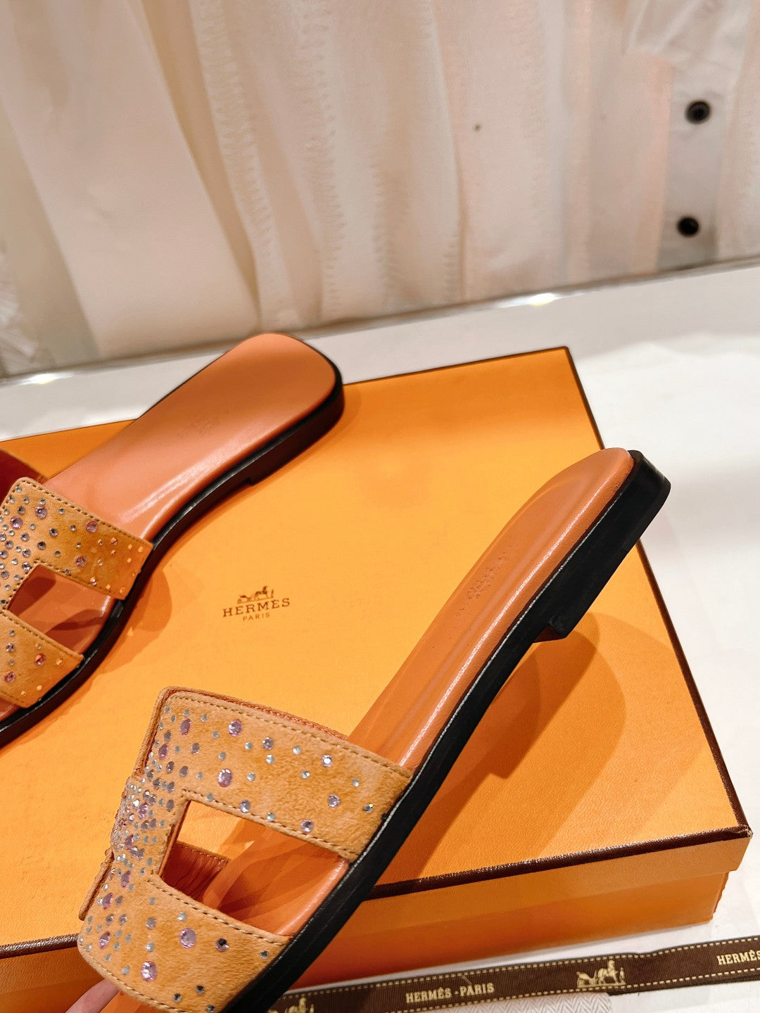 0RAN SANDAL BRIGHT ORANGE LAMBSKIN ATTACH CRYSTALS、mysite、Cacoeks