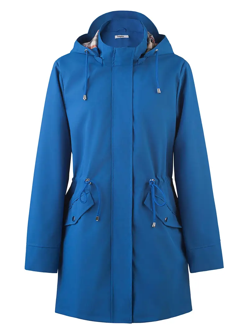 womens beige hooded zip up trench coat with drawstring waist multiple pockets casual long sleeve jacket for fall winter machine washable Product details 18