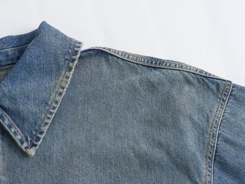 Elengatine Women's Denim Dress Half-Zip Collared Design Vintage Washed Blue Loose Fit Long Sleeve One Chest Pocket Trendy Casual Top Perfect for Daily Wear & Street Style Looks Short Womenswear Zipper Cowboy - Polo