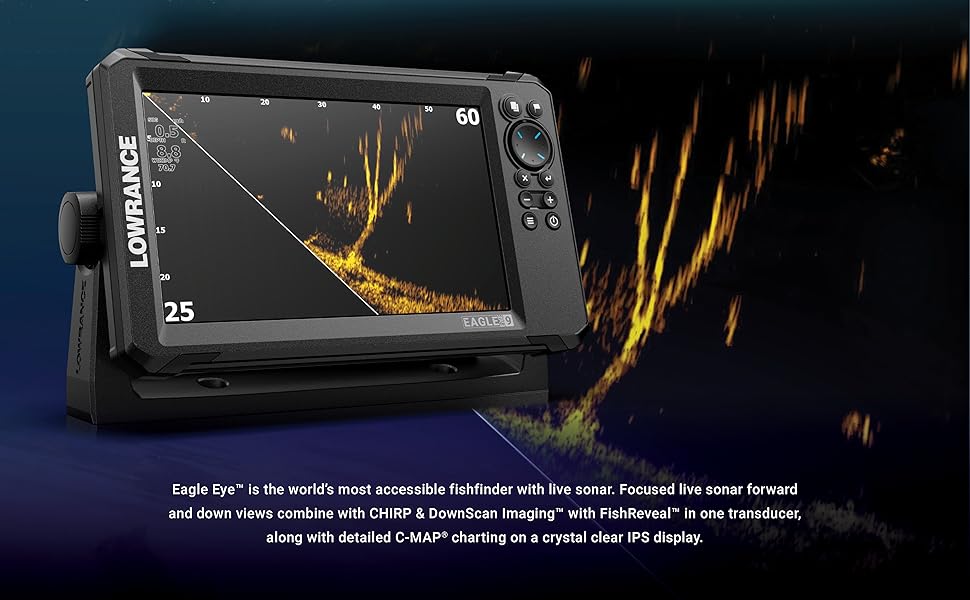 Eagle Eye, focused on live sonar forward and down views combine with CHIRP & DownScan &  FishReveal