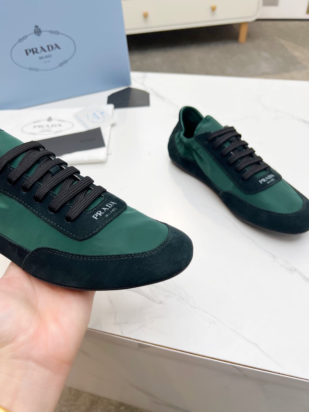 COLLAPSE SNEAKERS IN BLACK SUEDE AND FOREST GREEN NYLON、mysite、Cacoeks