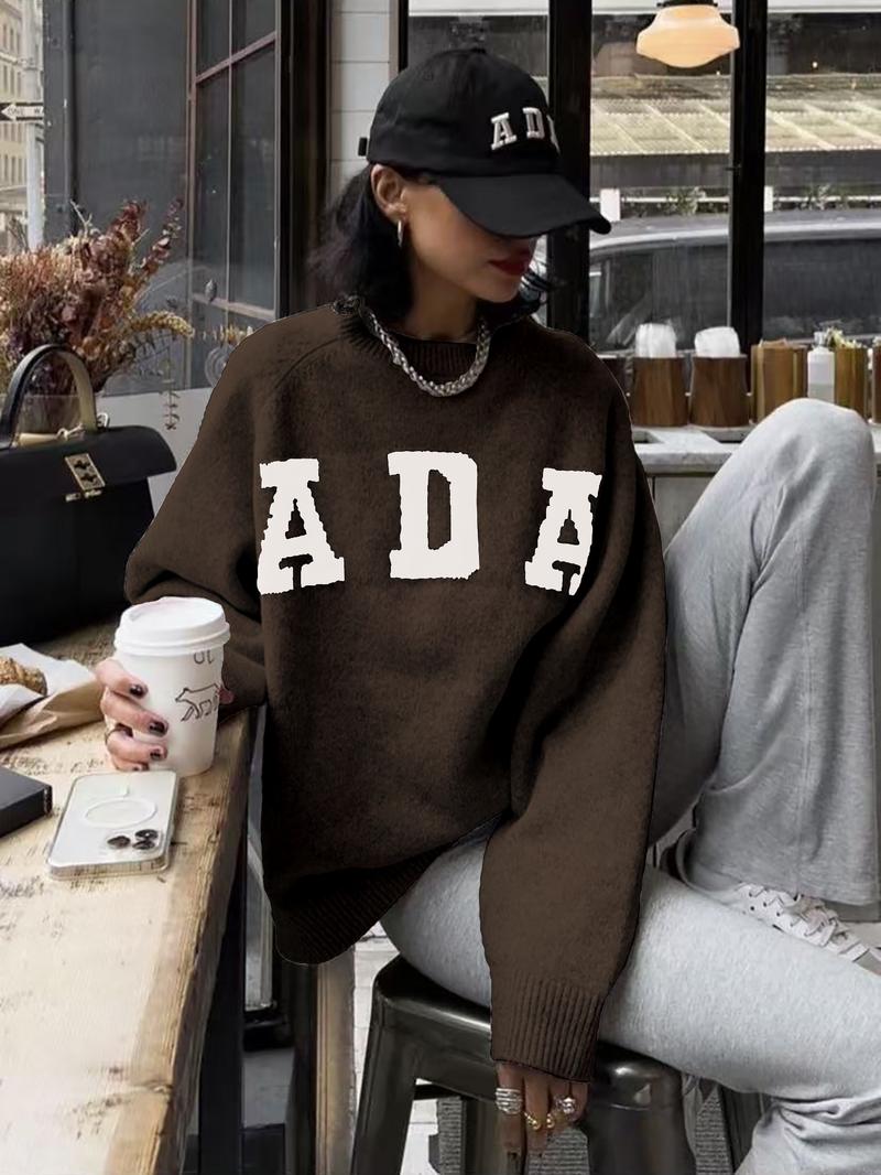 Women's Long Sleeve Knit Sweater, Loose-Fitting Round Neck Pullover, Soft Comfortable Elegant Casual Fashion Top for Fall & Winter