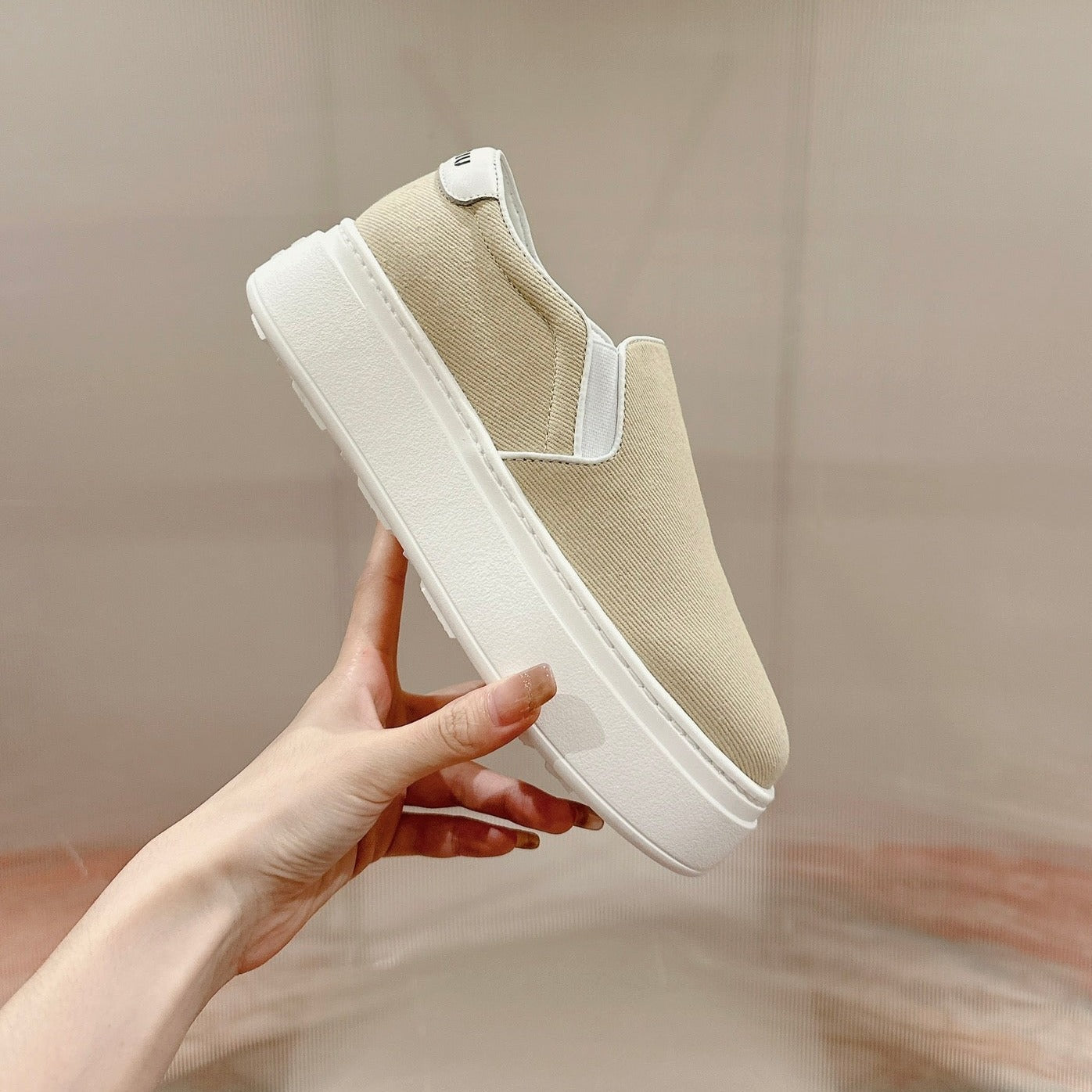 Slip-on Shoes High Sole Cream Color Canvas、mysite、Cacoeks
