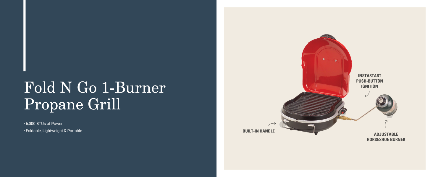 coleman fold n go one burner propane grill ignition burner handle camping power lightweight fold