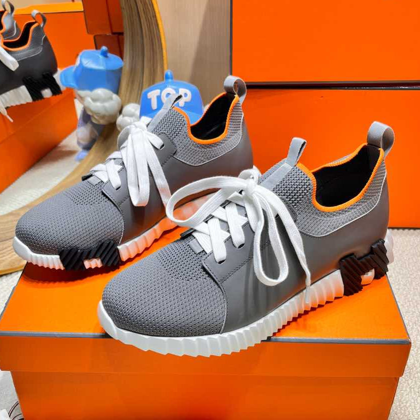 DEPART SLIP-ON SNEAKER IN MOUSE GRAY KNIT AND CALFSKIN、mysite、Cacoeks