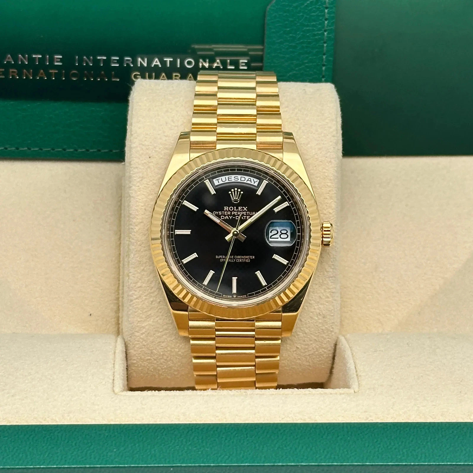 Rolex Day-Date Super Clone Swiss Replica Watch Ref M228238-0059 Black Sugar Dial 3255 Swiss Movement