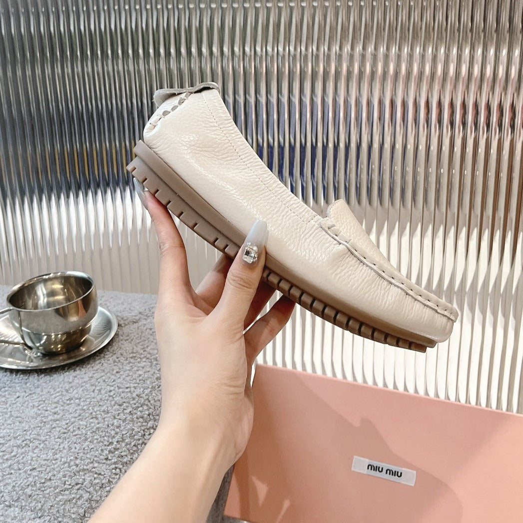 SLIP-ON HAND-SEWN SHOES WHITE CREAM COWHIDE、mysite、Cacoeks