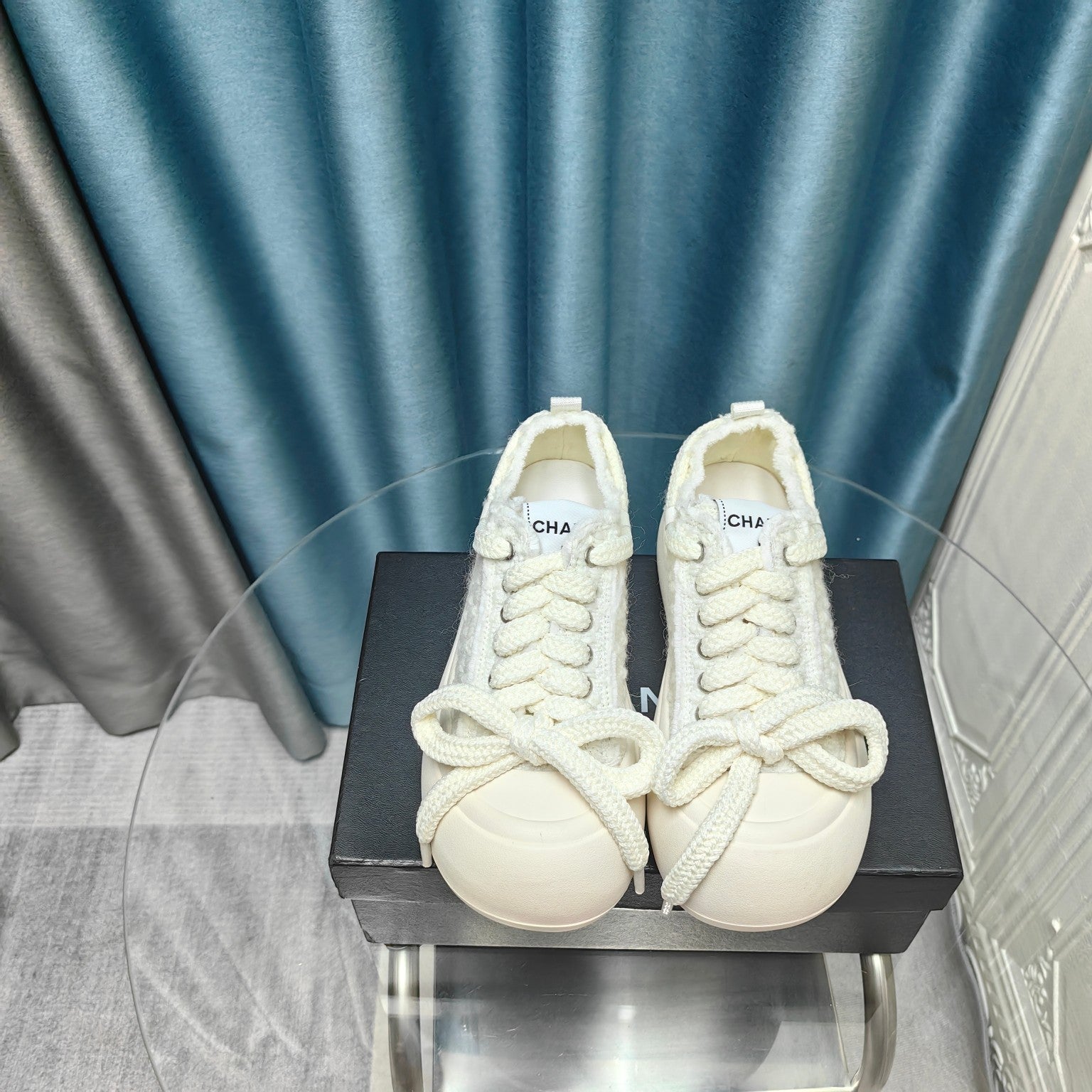 THICK-SOLED SHOES IN WHITE WOVEN WOOL、mysite、Cacoeks