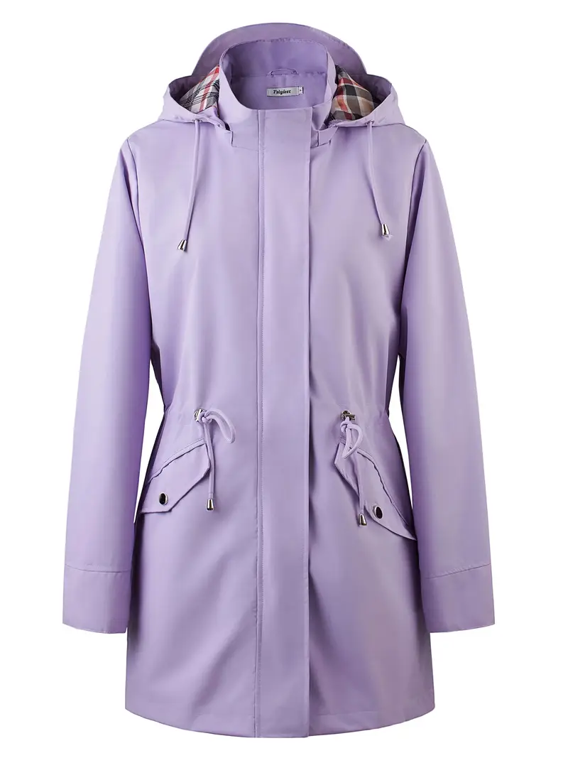 womens beige hooded zip up trench coat with drawstring waist multiple pockets casual long sleeve jacket for fall winter machine washable Product details 8