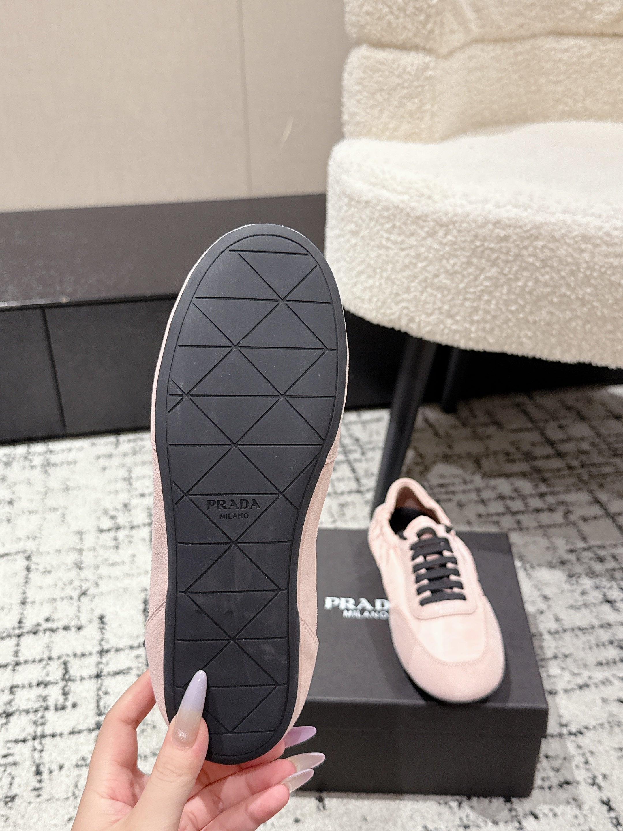 PRADA 25S COLLAPSE SNEAKERS IN LIGHT PINK RE NYLON AND SUEDE、mysite、Cacoeks