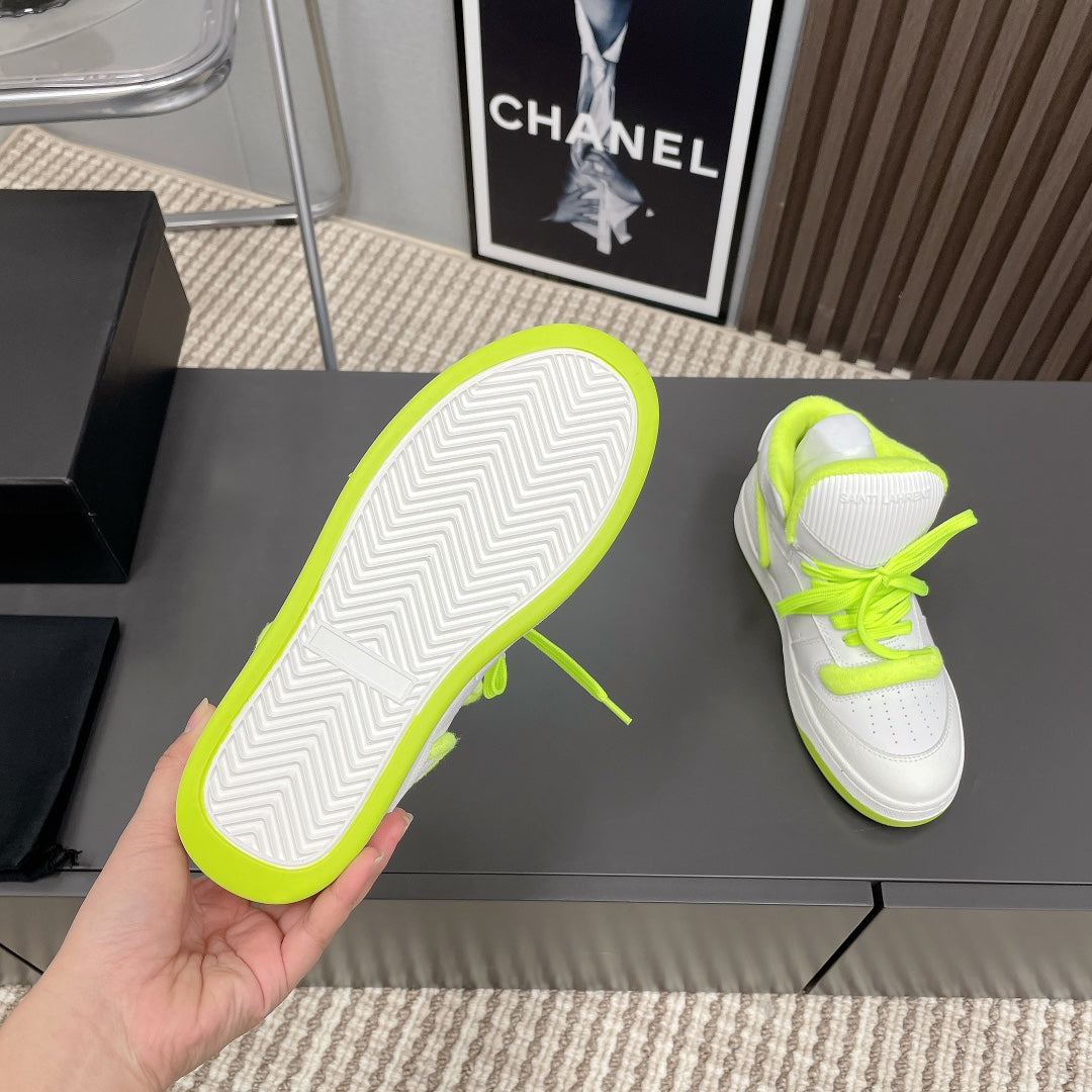 HIGH-TOP SNEAKERS IN WHITE MIX NEON GREEN CALFSKIN、mysite、Cacoeks
