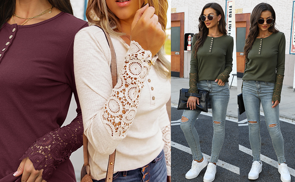 v neck lace henley shirt
