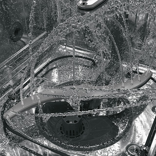 A visual depiction of the powerful high wash performance inside the dishwasher.