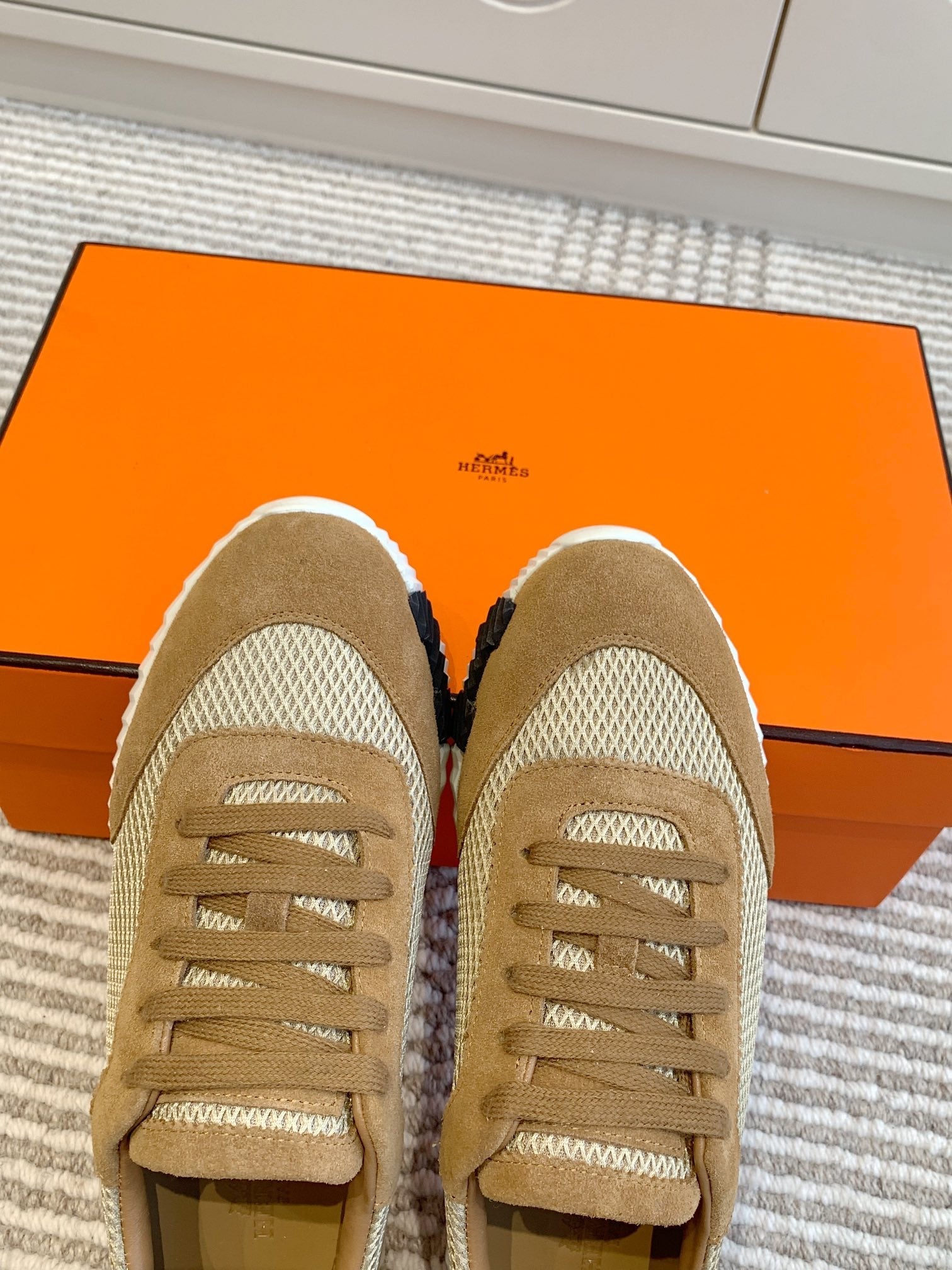 BOUNCING SNEAKER IN CIDER BROWN GRAPHIC MESH AND SUEDE、mysite、Cacoeks