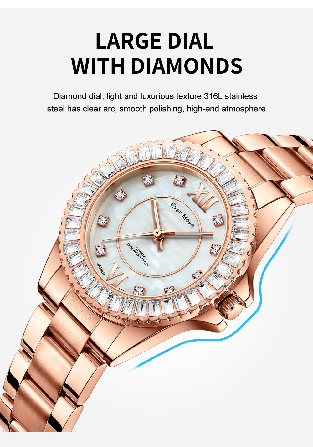 2022 Ever Move Women'S Luxury Fashion Watch Jewelry Diamond Japanese Movement Quartz Dress Watch