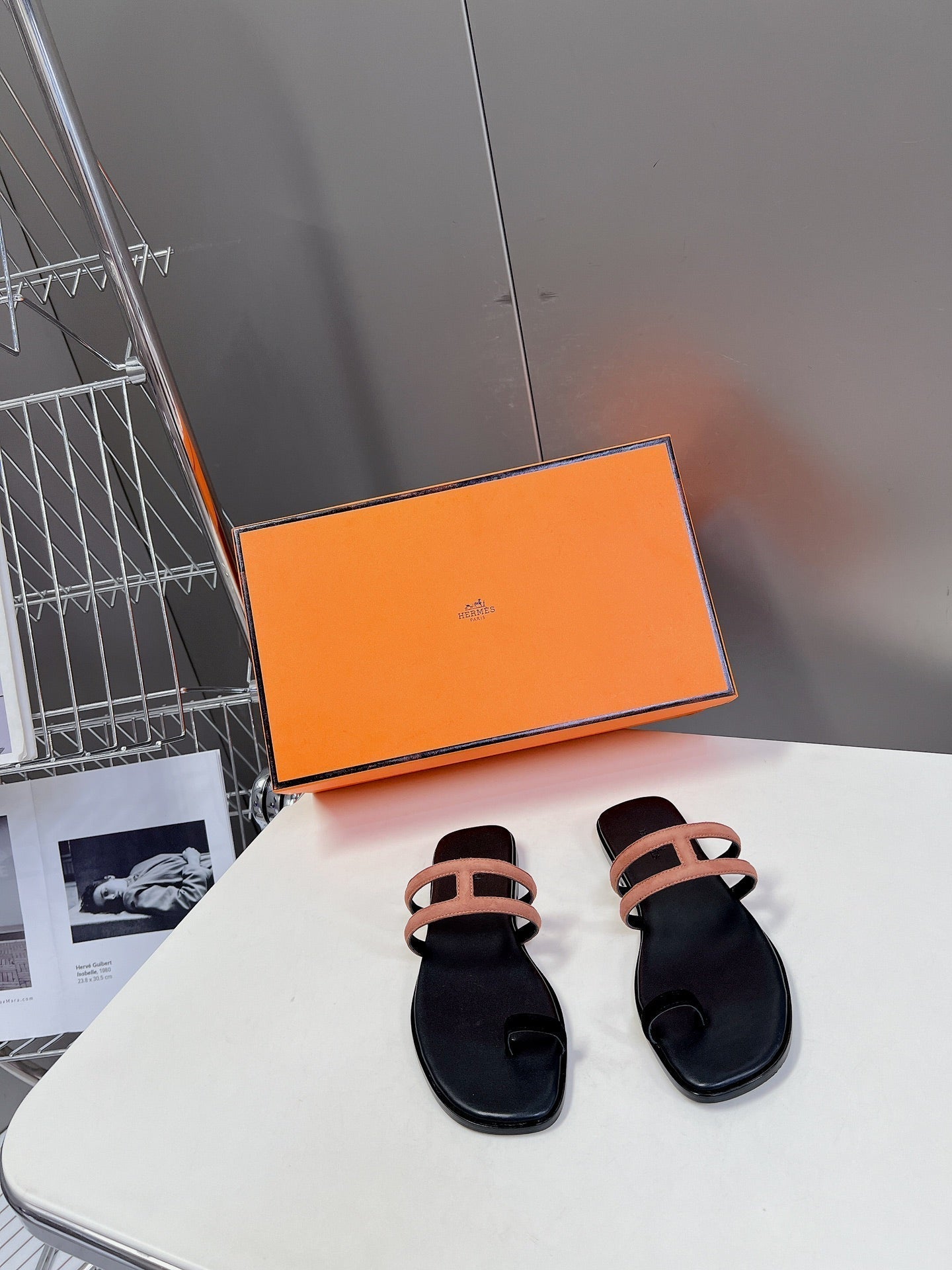 Georgia Sandals Peach Suede Black Calfskin、mysite、Cacoeks