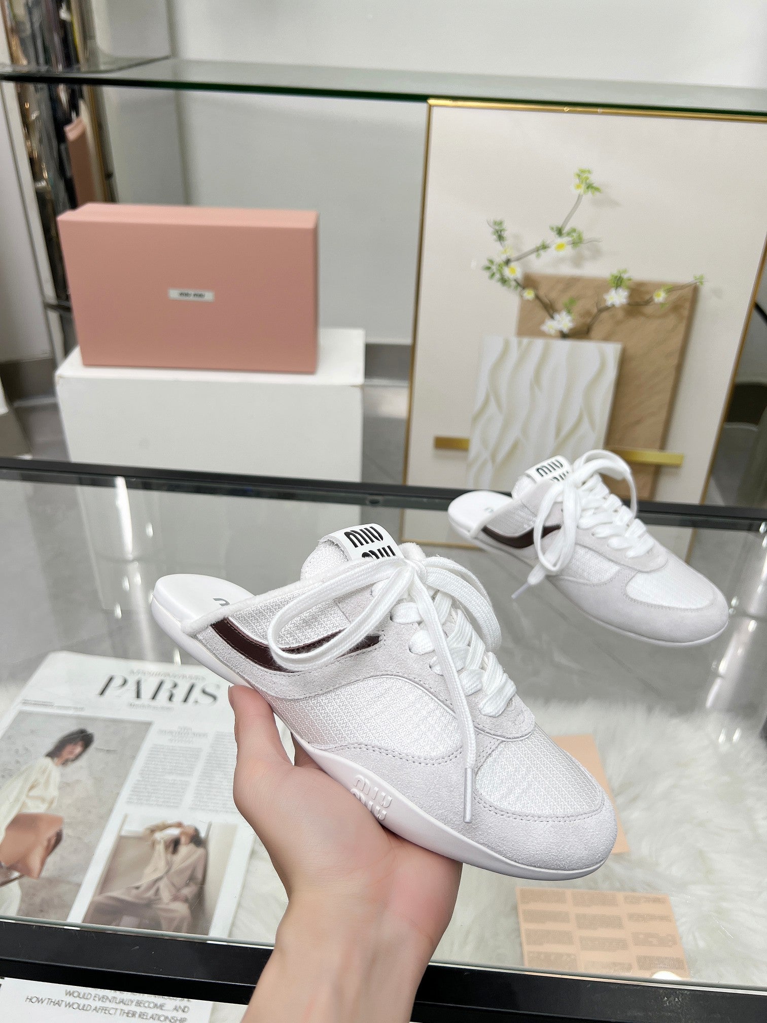 GYMNASIUM SNEAKERS MULES LIGHT GREY SUEDE AND WHITE TECHNICAL FABRIC、mysite、Cacoeks