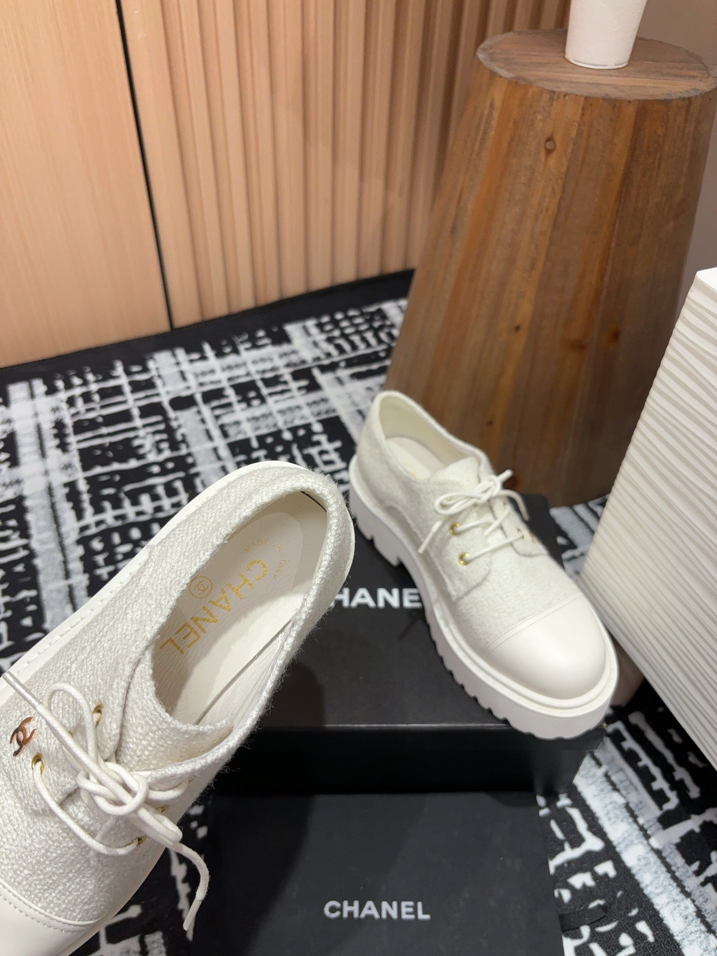 CC OXFORD SHOES IN WHITE TWEED AND CALFSKIN、mysite、Cacoeks