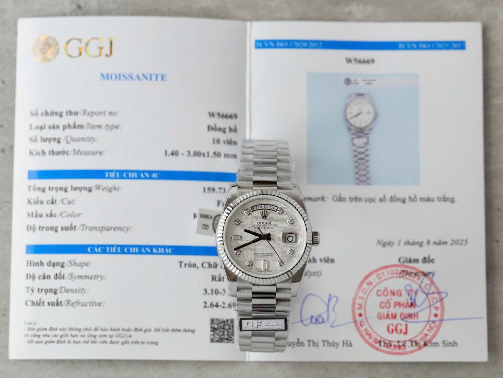Đồng Hồ Rolex Day-Date Mặt Thiên Thạch Chế Tác Cọc Số Kim Cương Moissanite Xưởng QF 36mm (2)