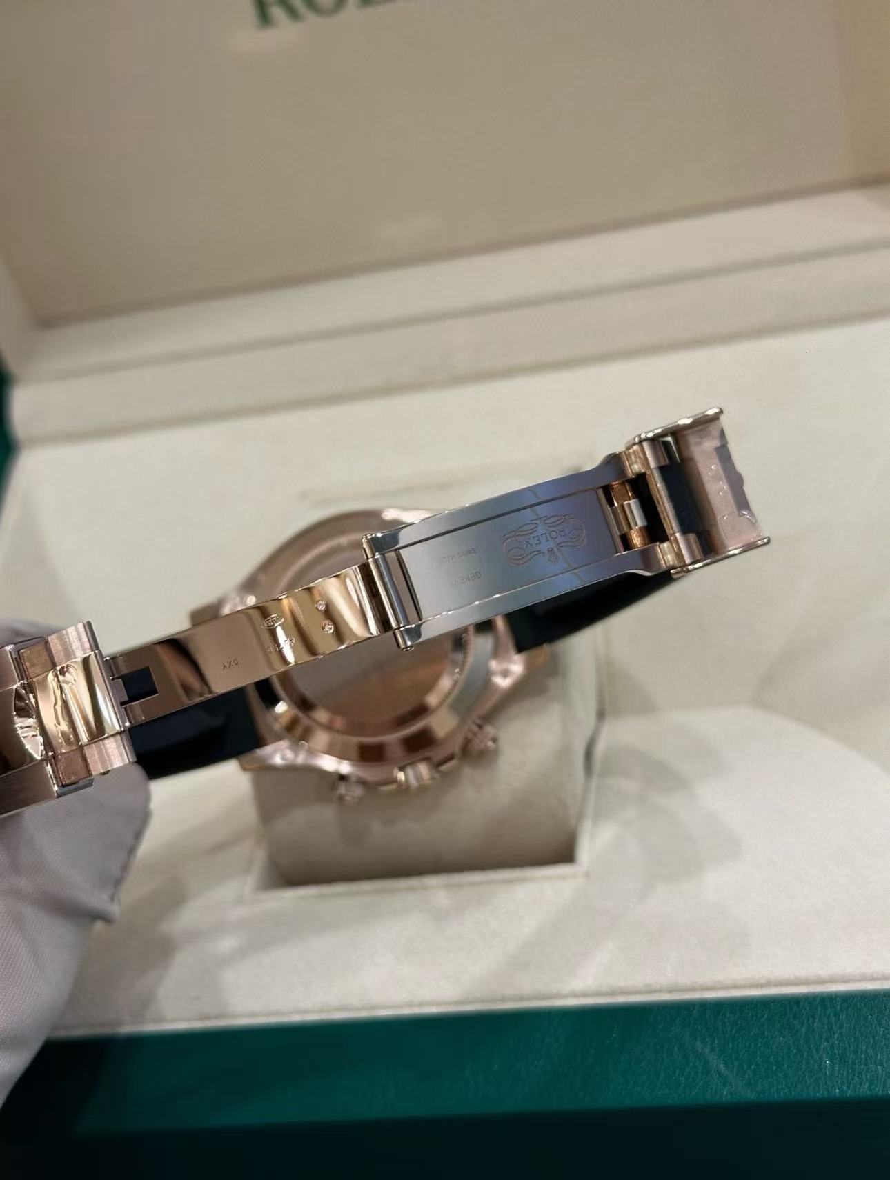 Rolex Daytona 18k Rose Gold Super Clone SwissReplica Watch OysterFlex Rubber Strap Ref 116515LN 4130 Swiss Movement