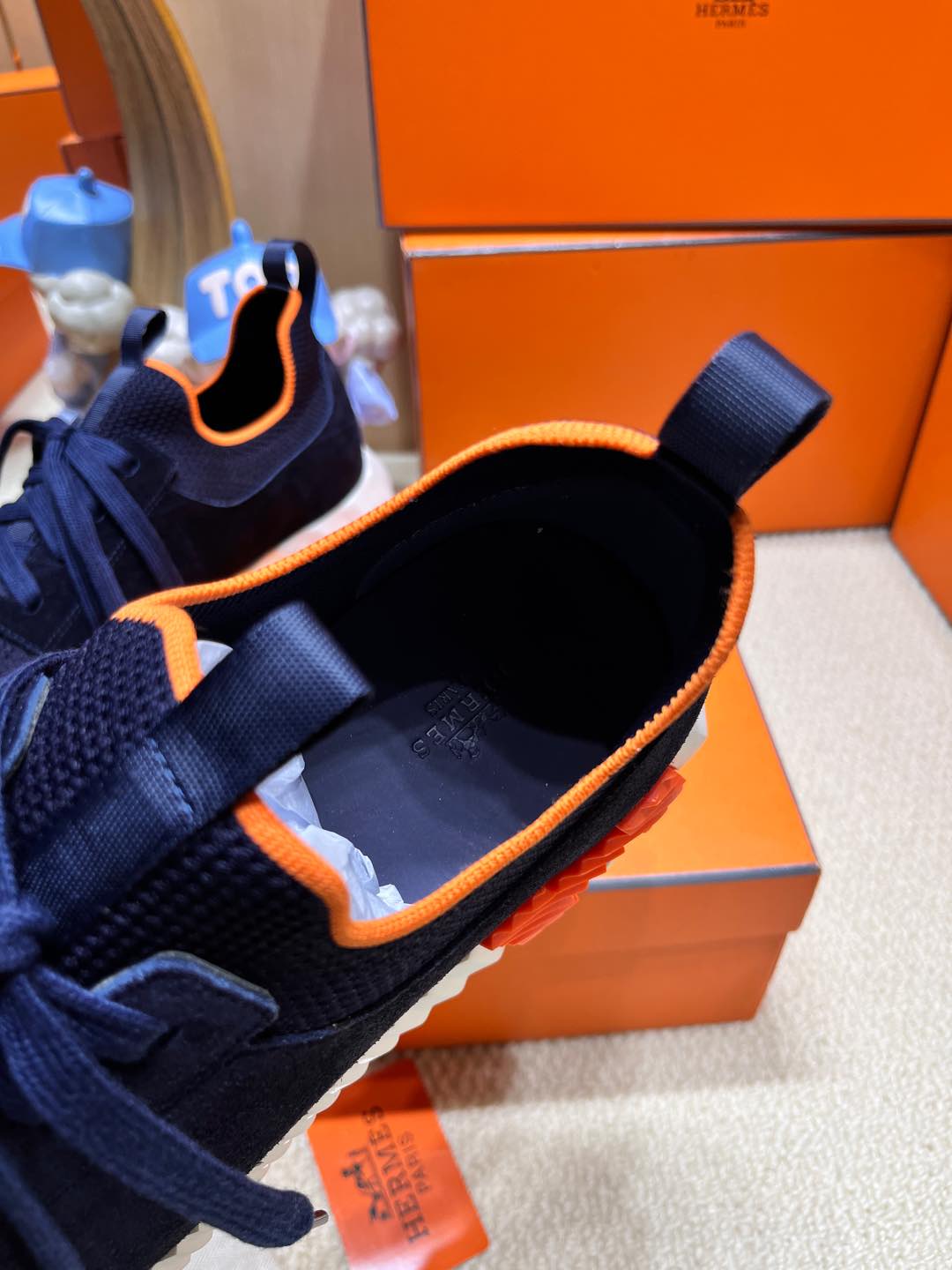 DEPART SLIP-ON SNEAKER IN NAVY BLUE KNIT AND CALFSKIN、mysite、Cacoeks