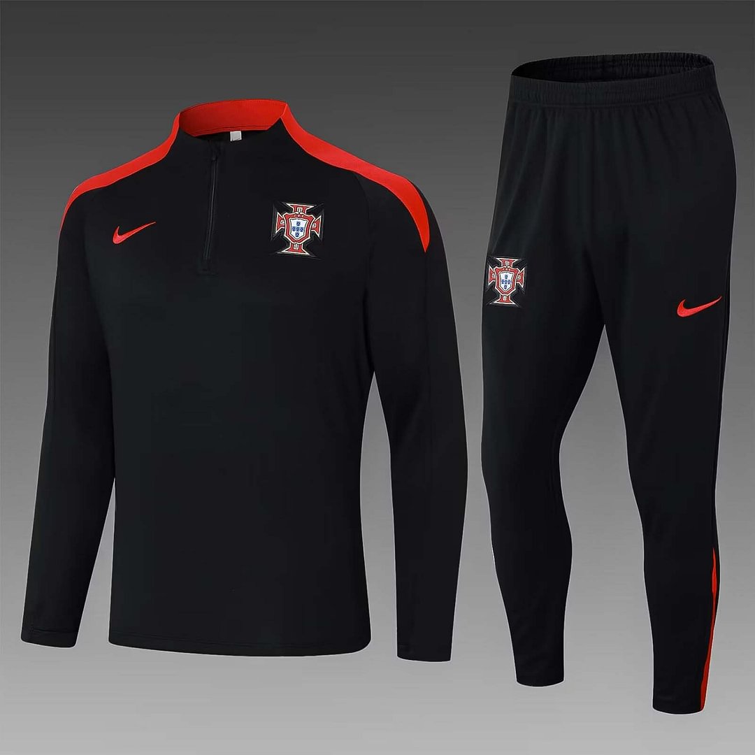 2024 Portugal Half-Pull Training Suit Black Football Shirt Set-mysite Custom Football Kit- Nextkits