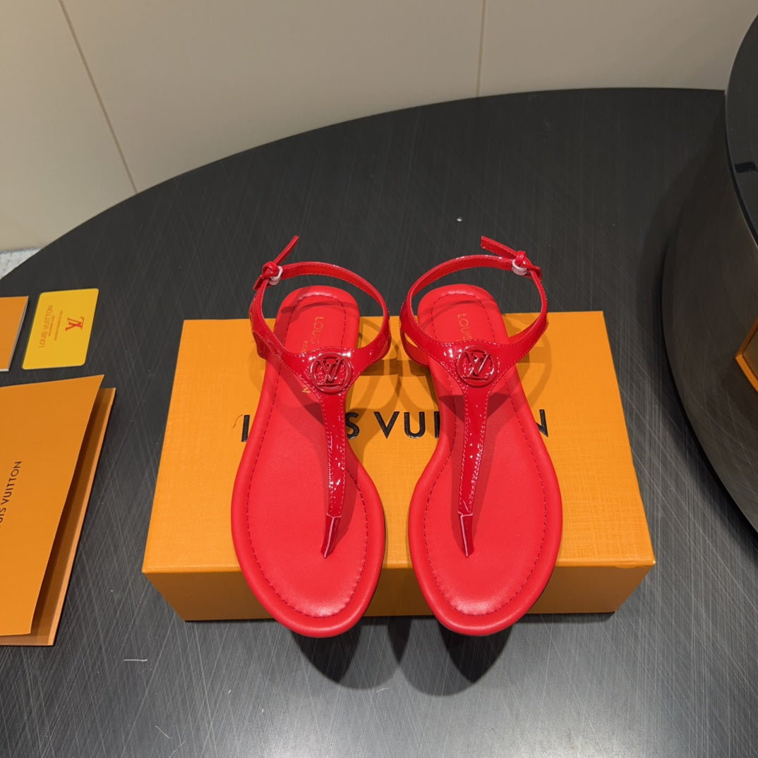 LV THONG SANDALS 25S IN RED CALFSKIN WITH RED HARDWARE、mysite、Cacoeks