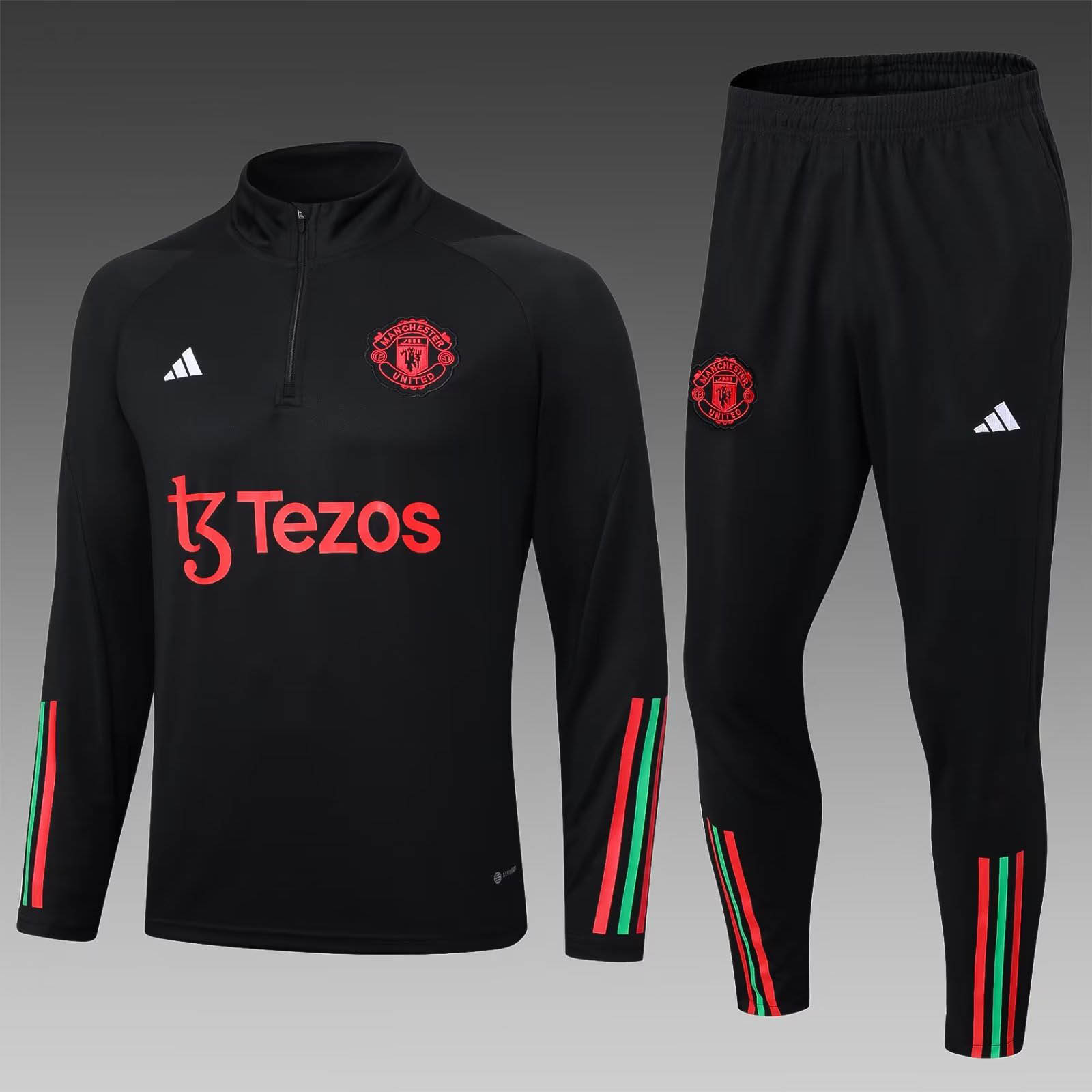 2023/2024 Manchester United Half-Pull Training Suit Black Football Shirt 1:1 Thai Quality Set:football jersey mysite: unitedjerseyfootball 邓江浪:football