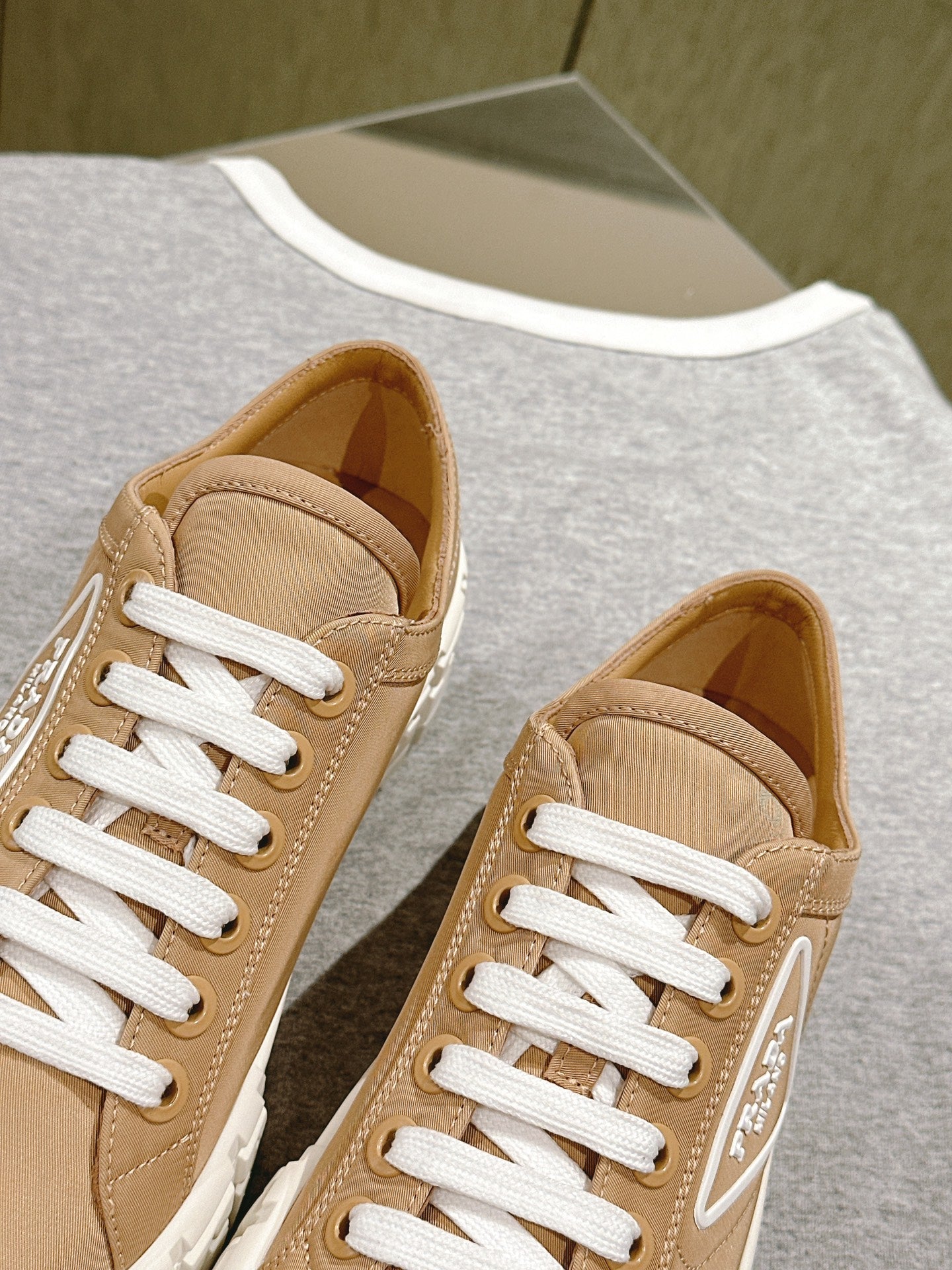 PRA DOUBLE WHEEL RE-NYLON GABARDINE SNEAKERS TUSCAN CALFSKIN、mysite、Cacoeks