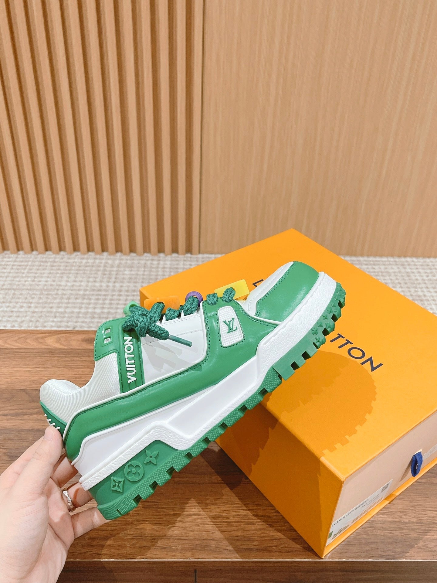 LV Trainer Maxi Sneaker White Mix Green Calfskin、mysite、Cacoeks