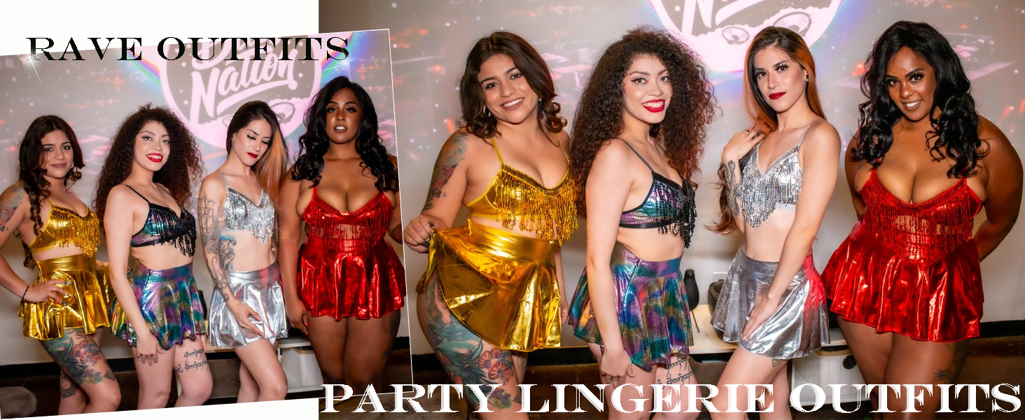 Rave Outfits for Women Sequin Fringe Outfits Cosplay Lingerie With Mini Skirts