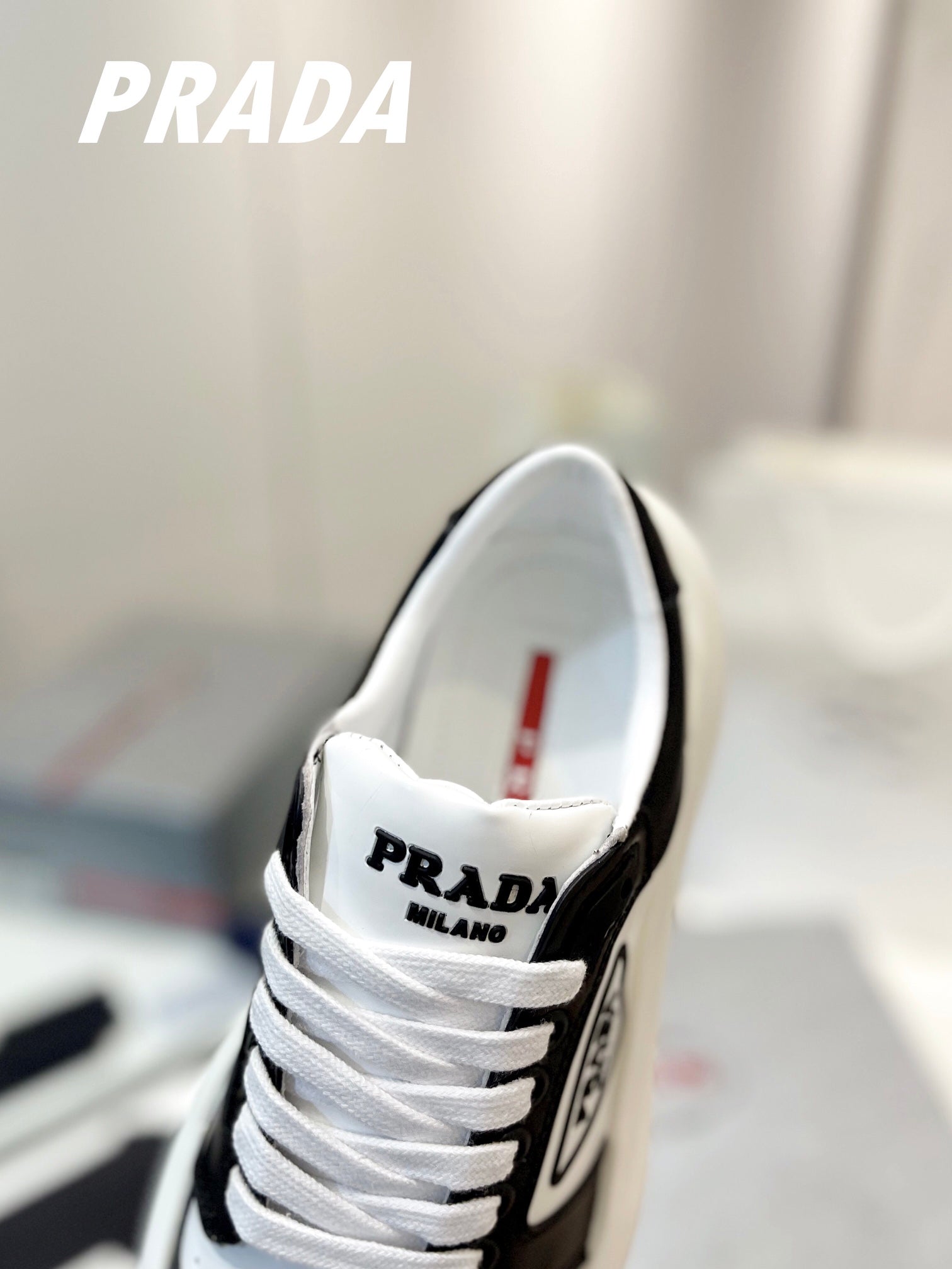 PRA DOWNTOWN THICK-SOLE SNEAKERS BLACK AND WHITE CALFSKIN、mysite、Cacoeks