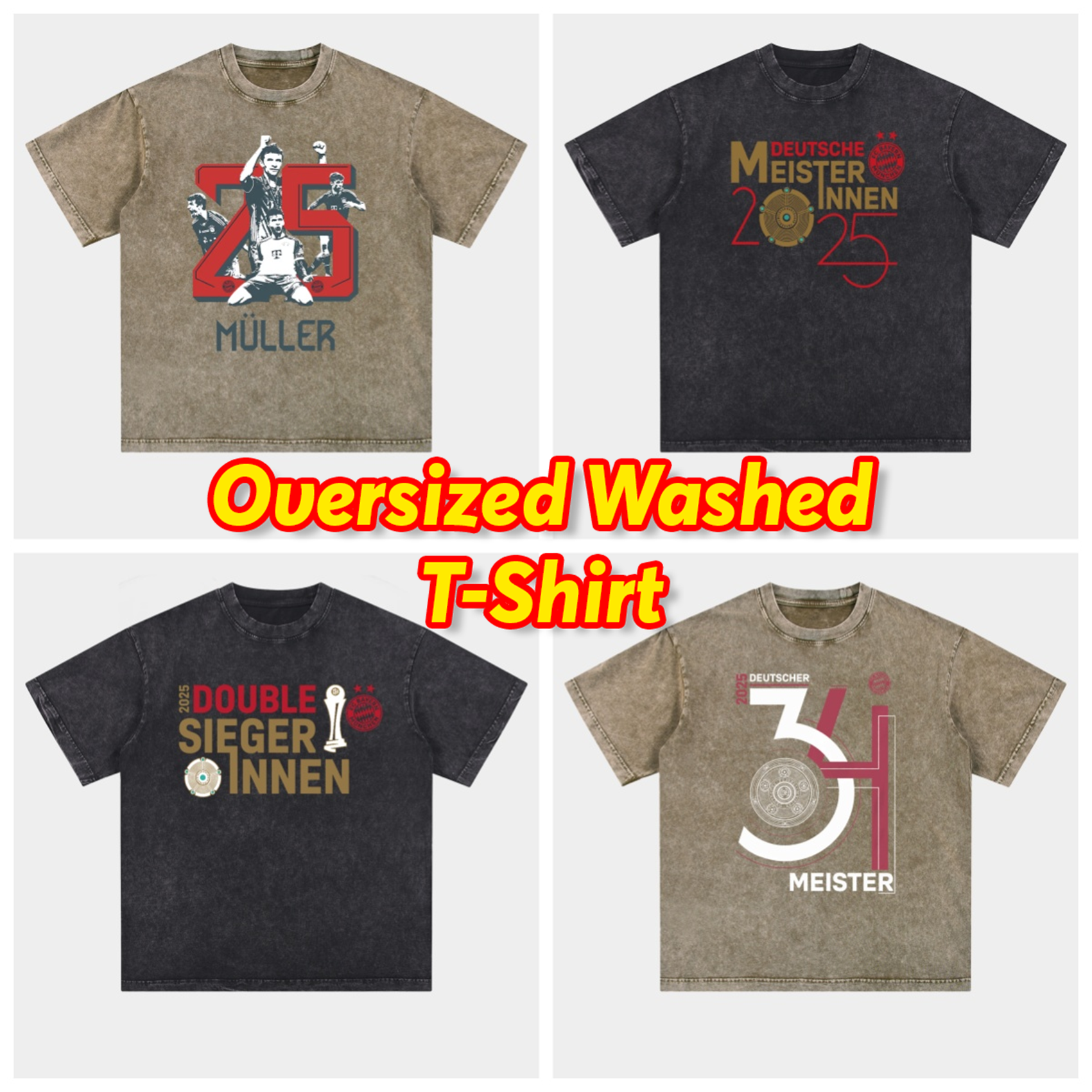 UltraTrikot-Bayern Munich Bundesliga Champions Deutscher Meister 2025 Oversized Washed T-Shirt