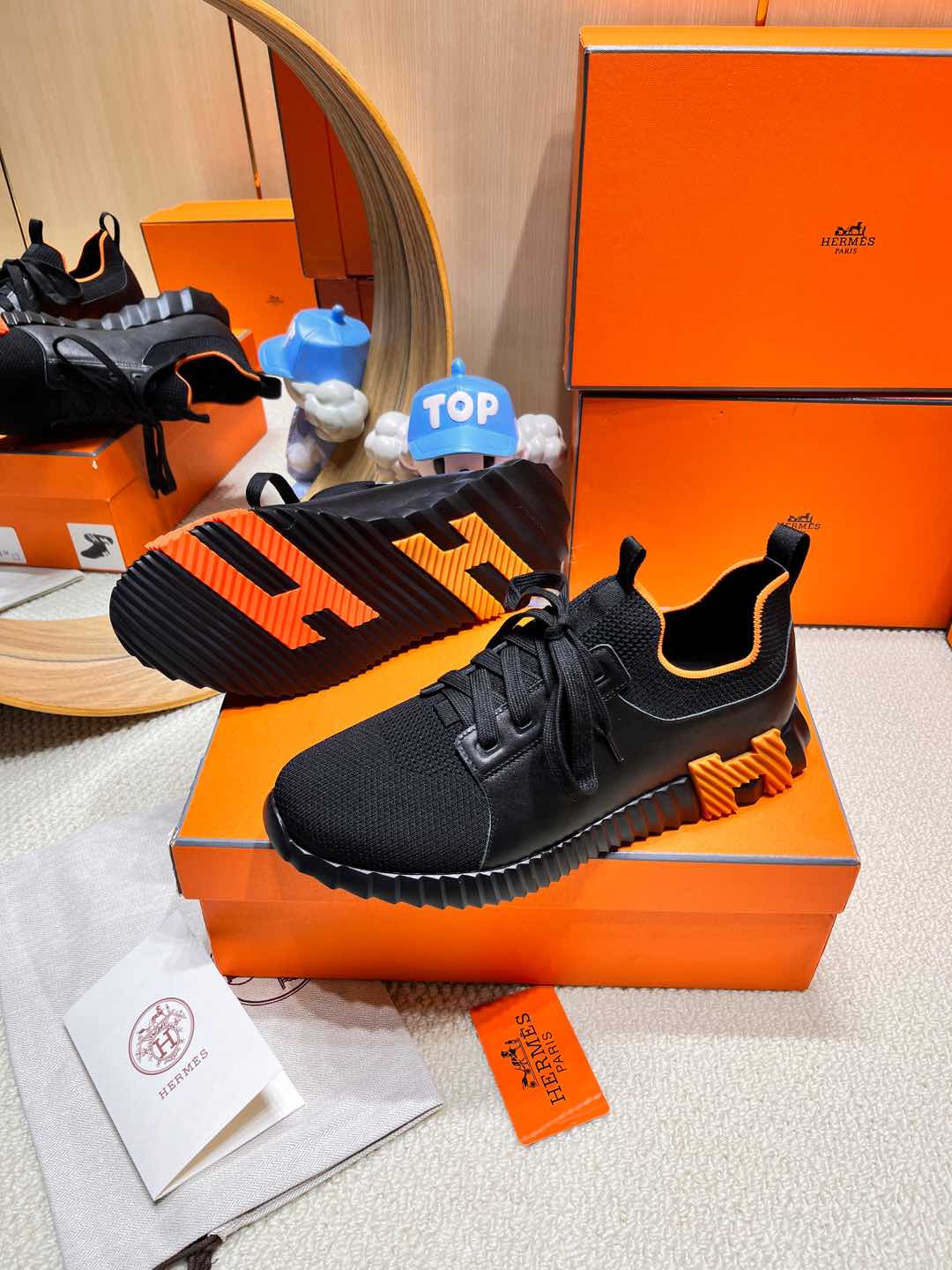 DEPART SLIP-ON SNEAKER IN BLACK KNIT AND CALFSKIN、mysite、Cacoeks