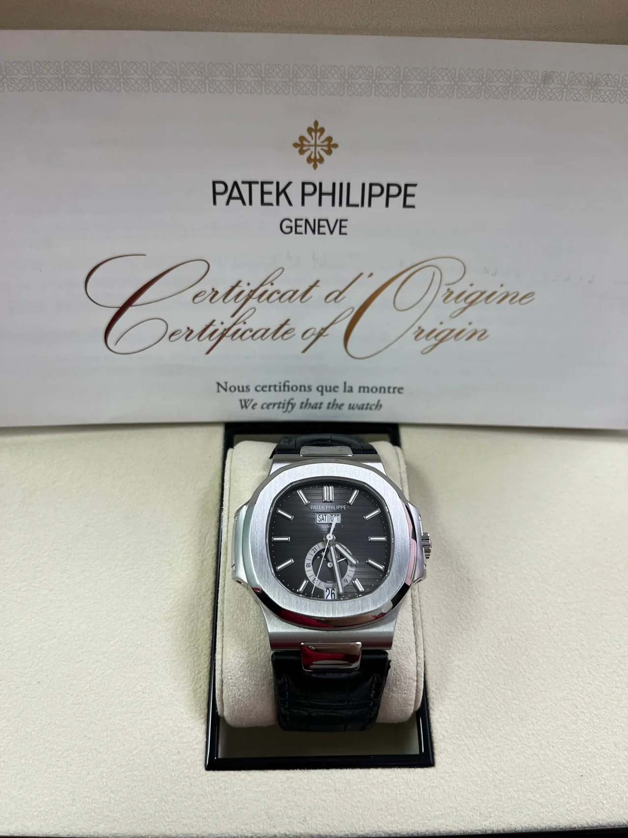 Patek Philippe Nautilus 5726A-001 Super Clone – Moon Phase Black Dial on Leather Strap