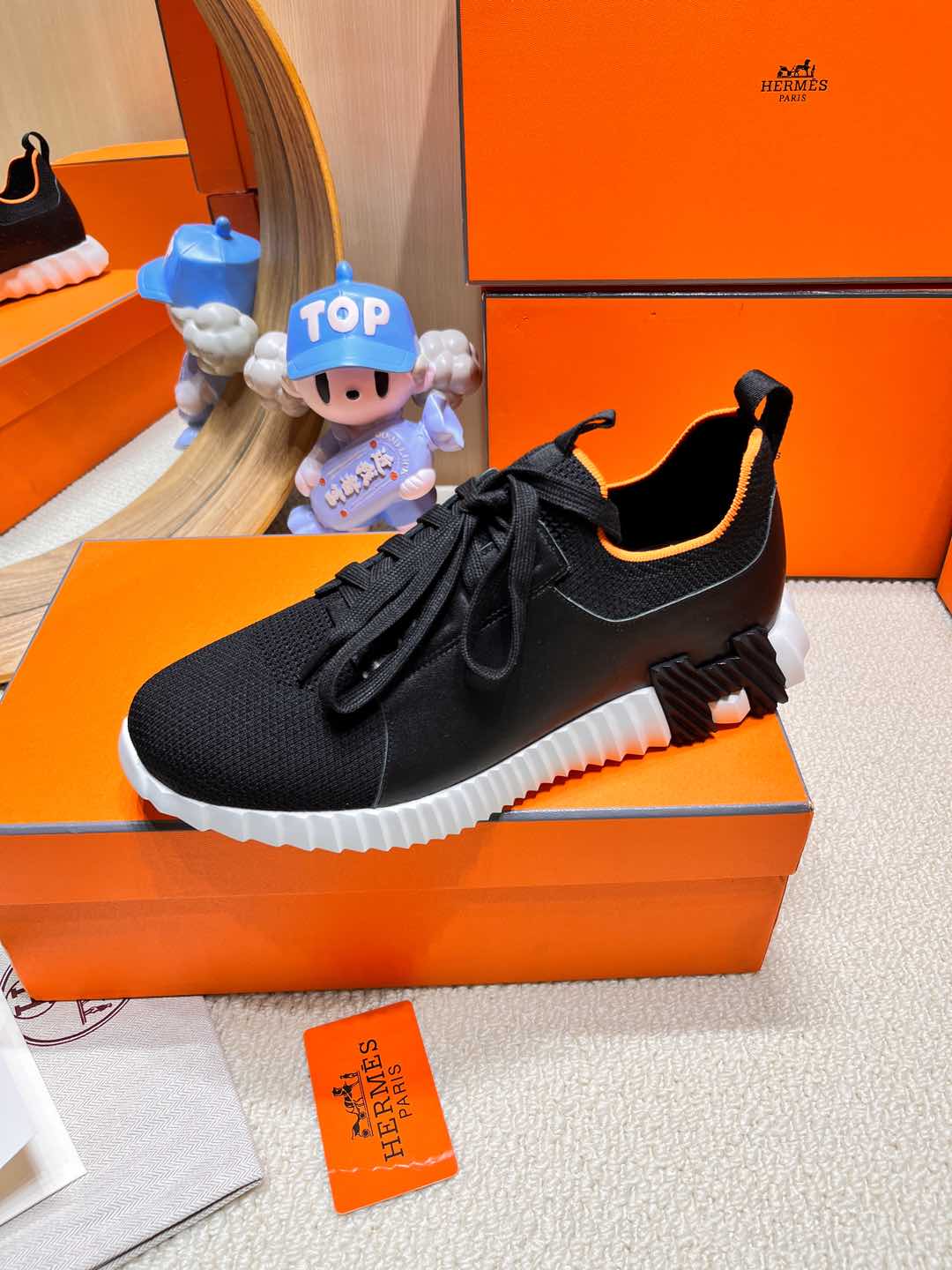 DEPART SLIP-ON SNEAKER IN BLACK MIX WHITE KNIT AND CALFSKIN、mysite、Cacoeks