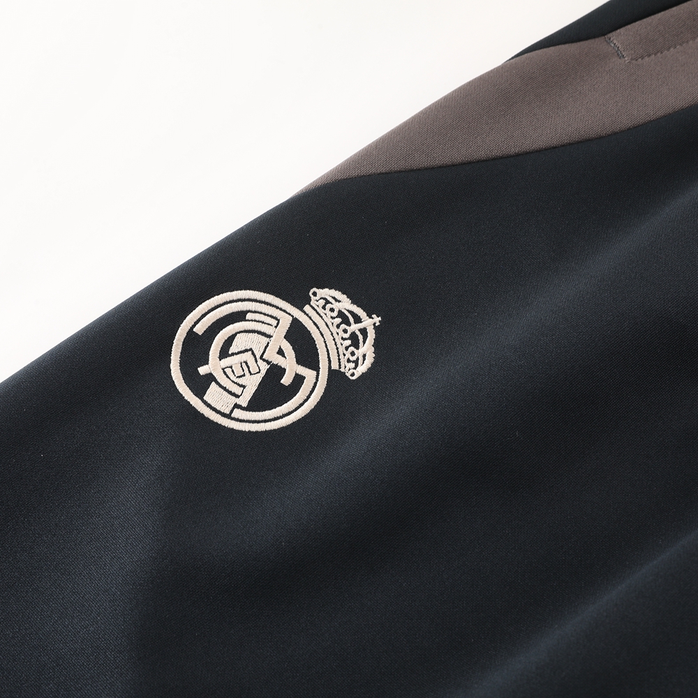 Higojerseys-Real Madrid 24-25 Jacket Training Tracksuit - Light Pink Top and Deep Grey Pants