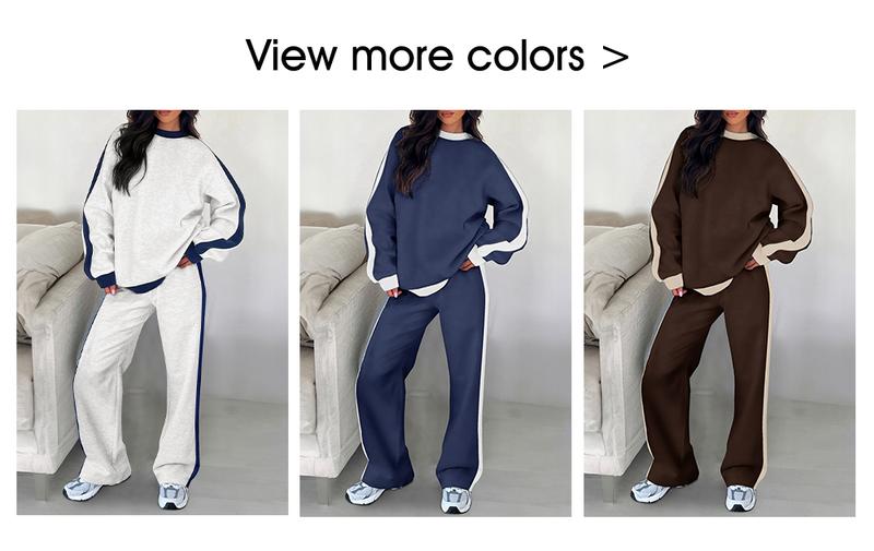 Aleumdr Women's 2 Piece Outfit Fleece Sweatsuit Casual Lounge Matching Sets Crewneck Loose Fit Cozy Sweatshirt & Straight Leg Sweatpants Womenswear Outdoorfun Clothes Chic