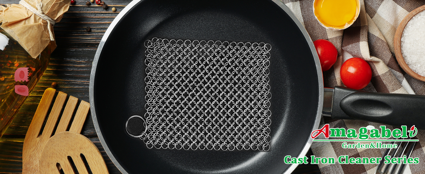 Cast Iron Cleaner 8"x6" Chain Mail Scrubber 316L Premium Stainless Steel Chainmail Scrubber