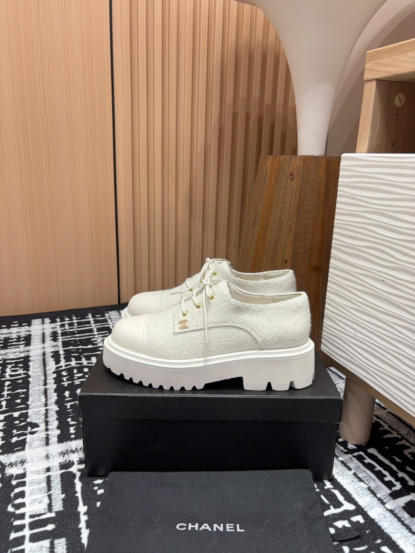 CC OXFORD SHOES IN WHITE TWEED AND CALFSKIN、mysite、Cacoeks