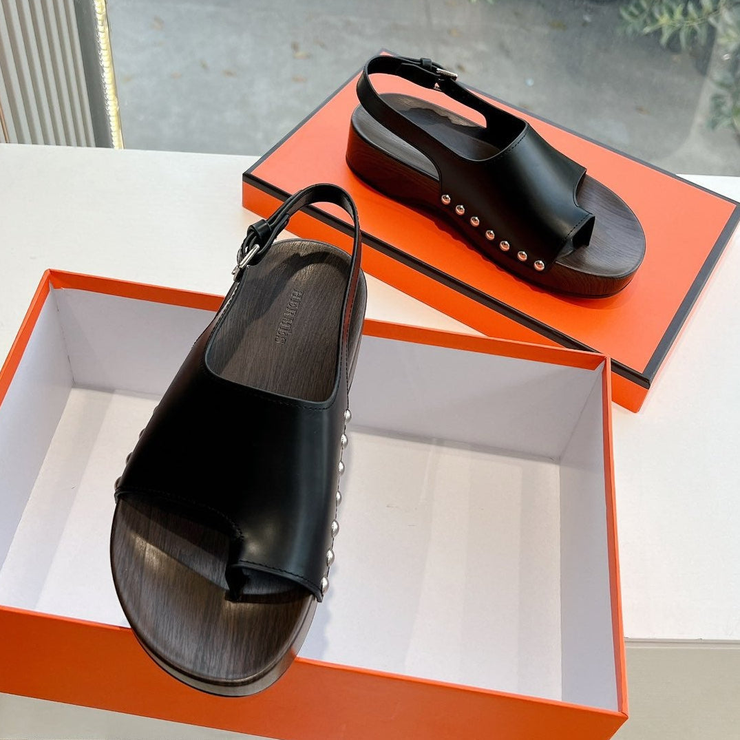 FLAT SANDAL IN BLACK CALFSKIN、mysite、Cacoeks