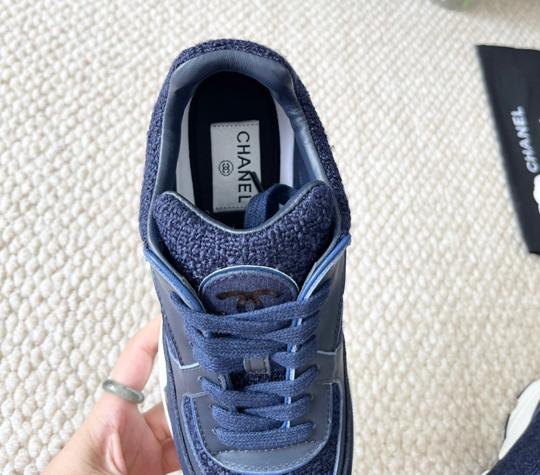 CC SNEAKER IN NAVY BLUE WOOL TWEED AND SUEDE、mysite、Cacoeks