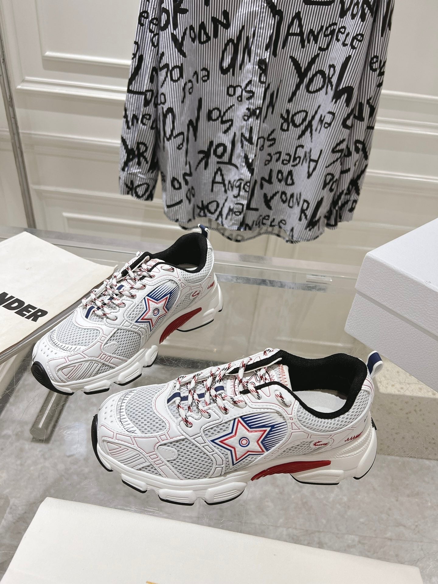 DIOR 25S CHRONO STAR FLATFORM SNEAKERS 45MM IN MESH WITH WHITE CALFSKIN、mysite、Cacoeks
